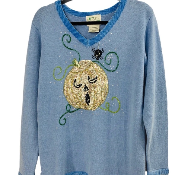 Quacker Factory Sweaters - Quacker Factory Halloween Sweater Blue Medium